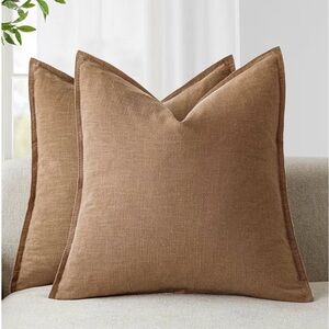 Brown Khaki 24” Linen Like Natural Throw Pillow Set